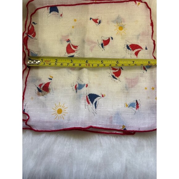 Vintage Nautical Print Handkerchief With Red Trim & Sailboat Design 4 - Picture 6 of 6